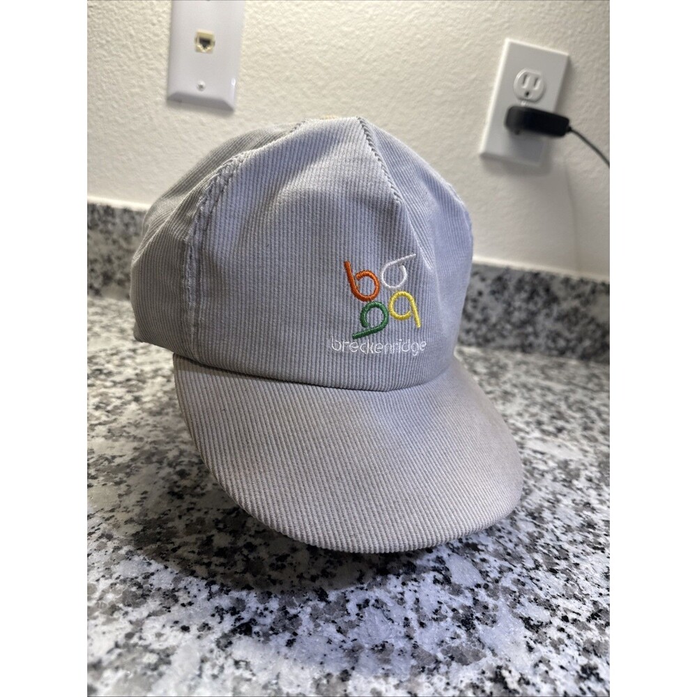 Vintage BRECKENRIDGE Colorado Grey Corduroy Hat 1980s Union Made USA